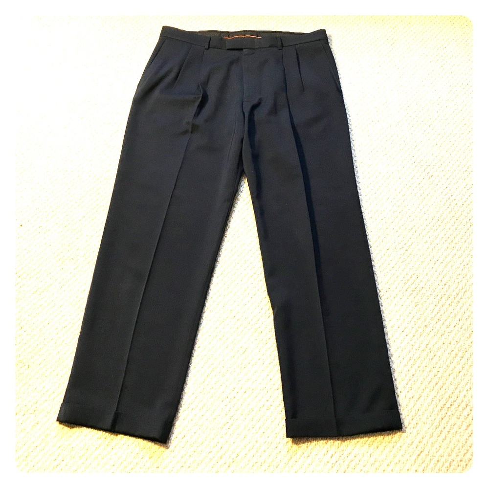 Men's black dress slacks.