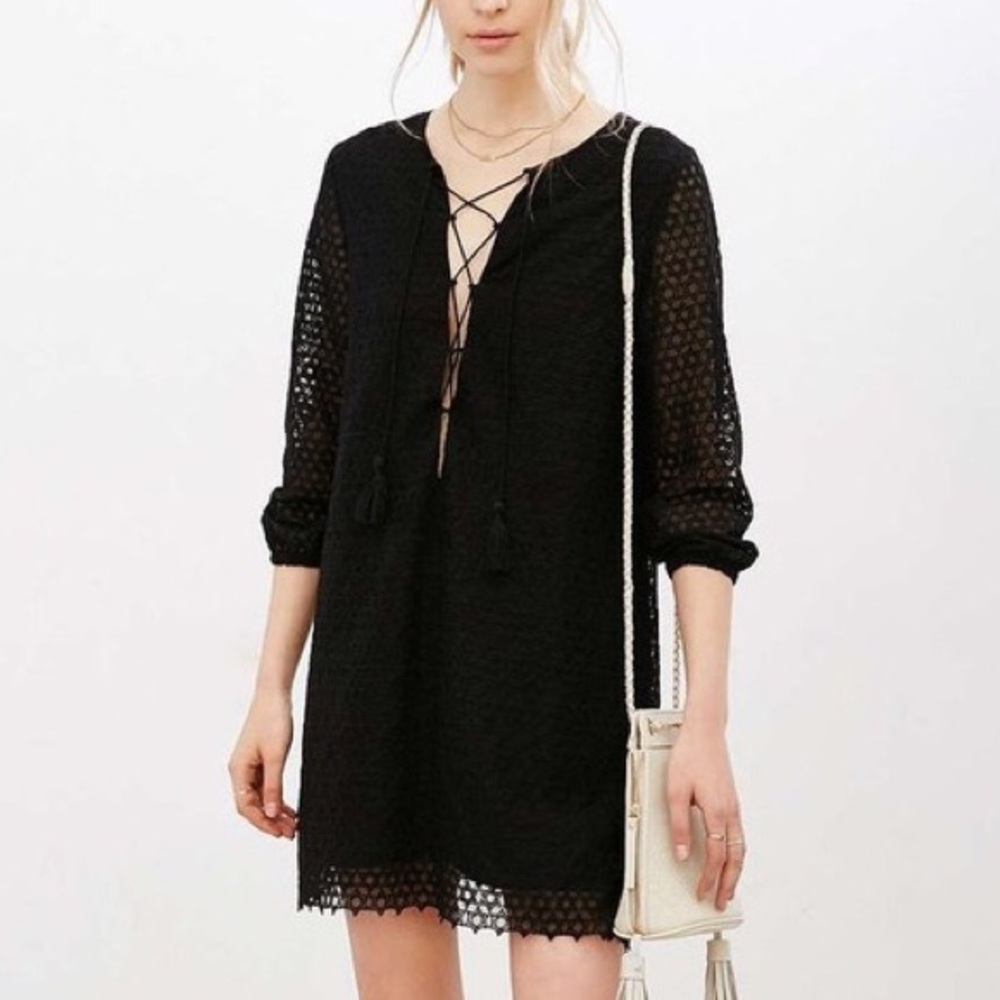 UO // NWT Fion black lace up front dress