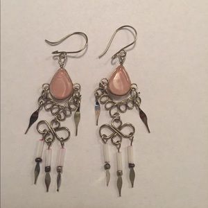 Silver and pink dangling earrings