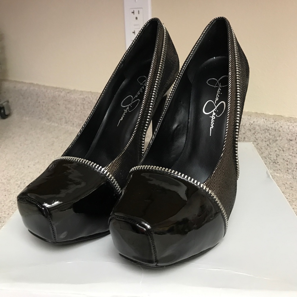 Jessica Simpson black patent high heels