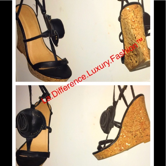 Women's leather wedge heel w/cork - Picture 1 of 1