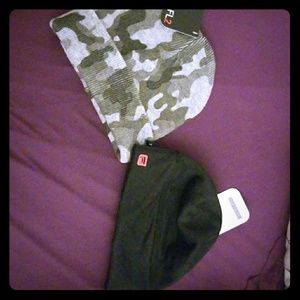 Gray Camo beanie and Black Running beanie