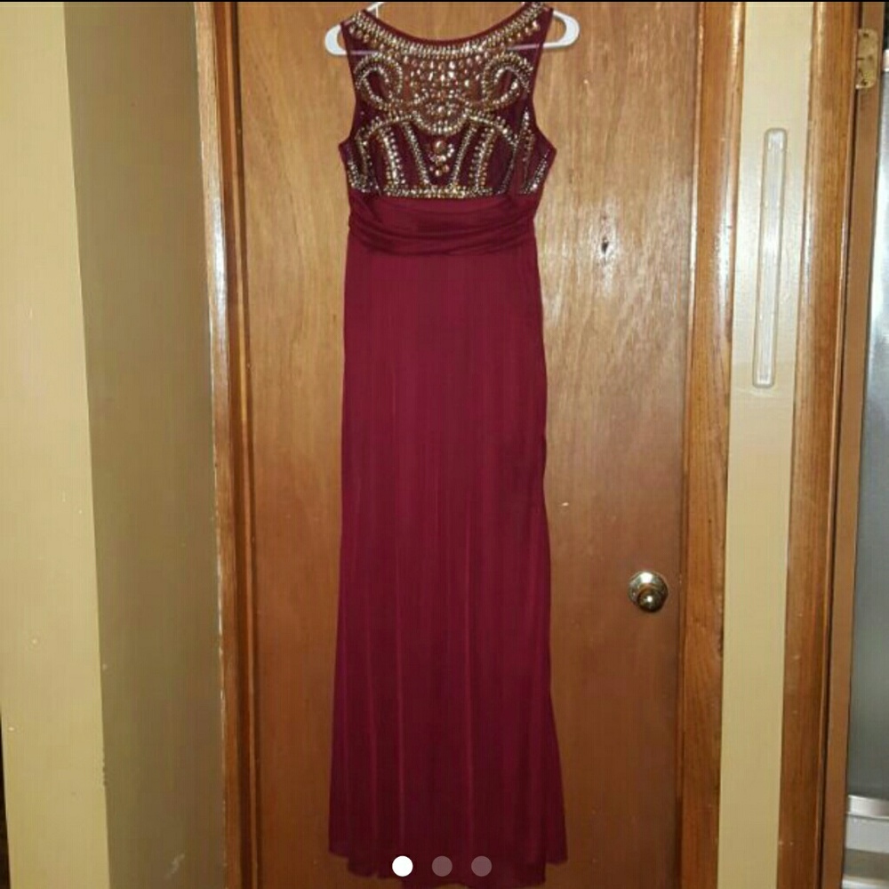 Burgundy and gold long formal dress