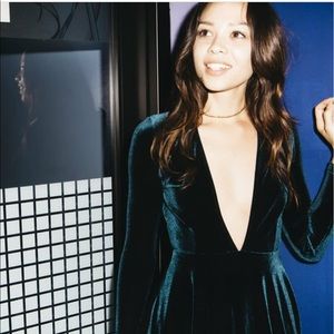 Deep V velvet skater dress