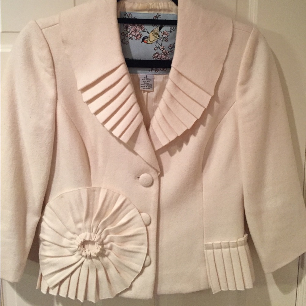Anthropologie Tabitha ivory wool 3/4 sleeve blazer