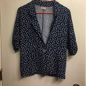 Medium. Light blazer. Blue and white polka dot