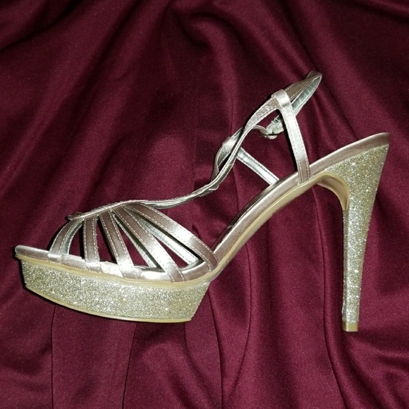 Lulu Townsend Platform Glitter Gold Prom Heals - Picture 1 of 3