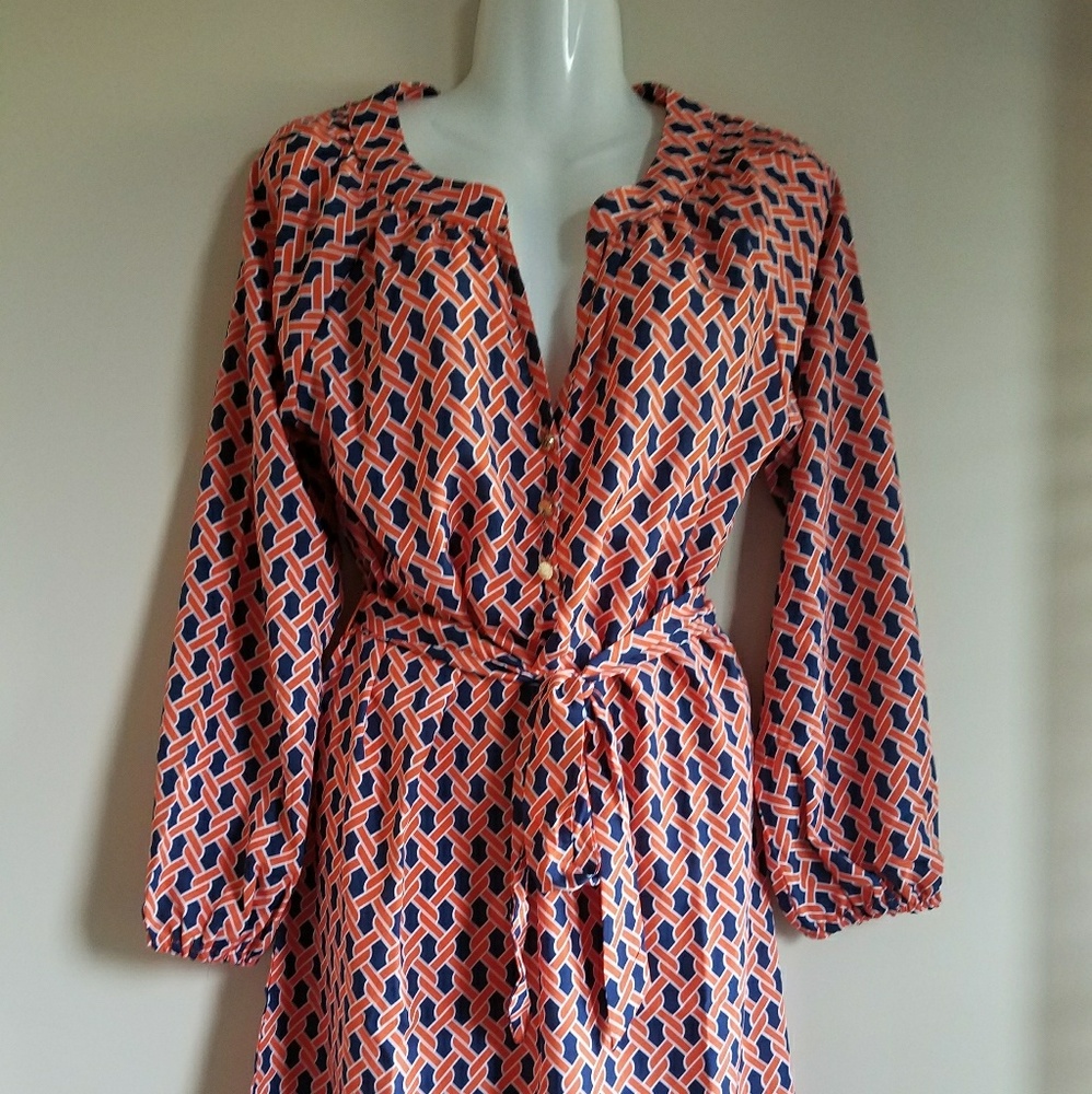 Orange, White, Navy Dress