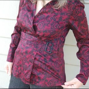Deep Red and Black Blouse