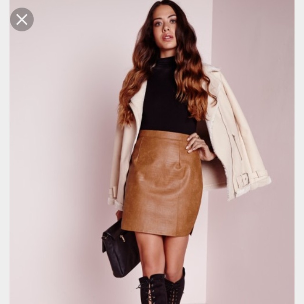 Tan faux leather mini skirt