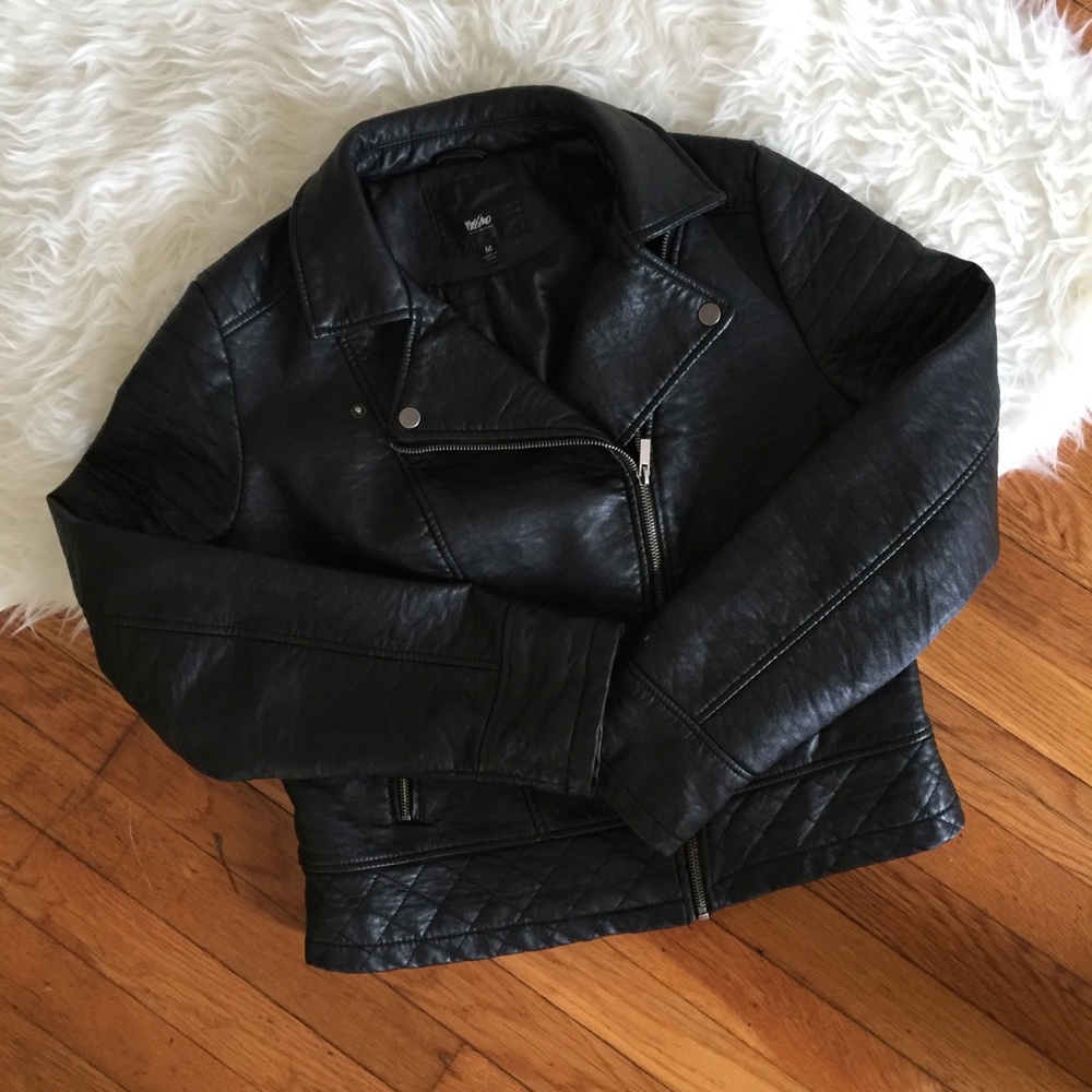{Mossimo} Textured Black Vegan Leather Moto Jacket