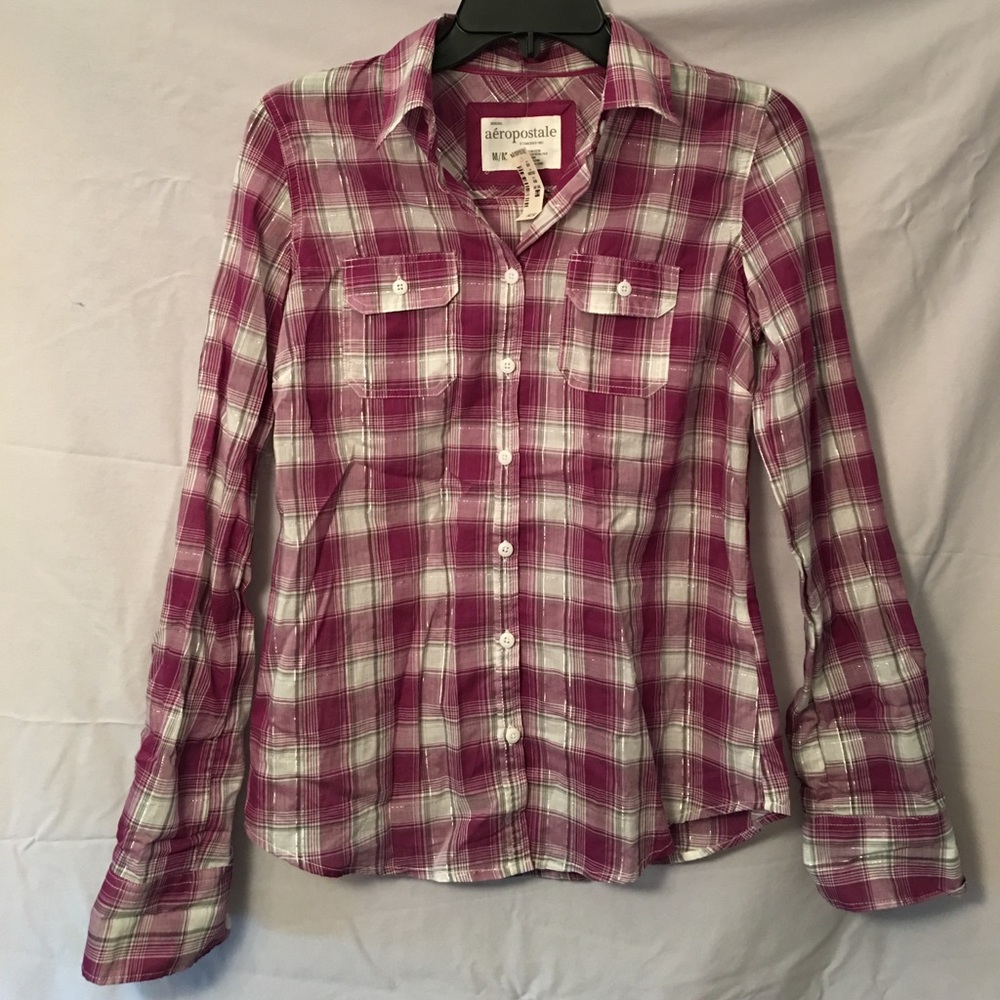 Aeropostale Plaid Purple Button Down