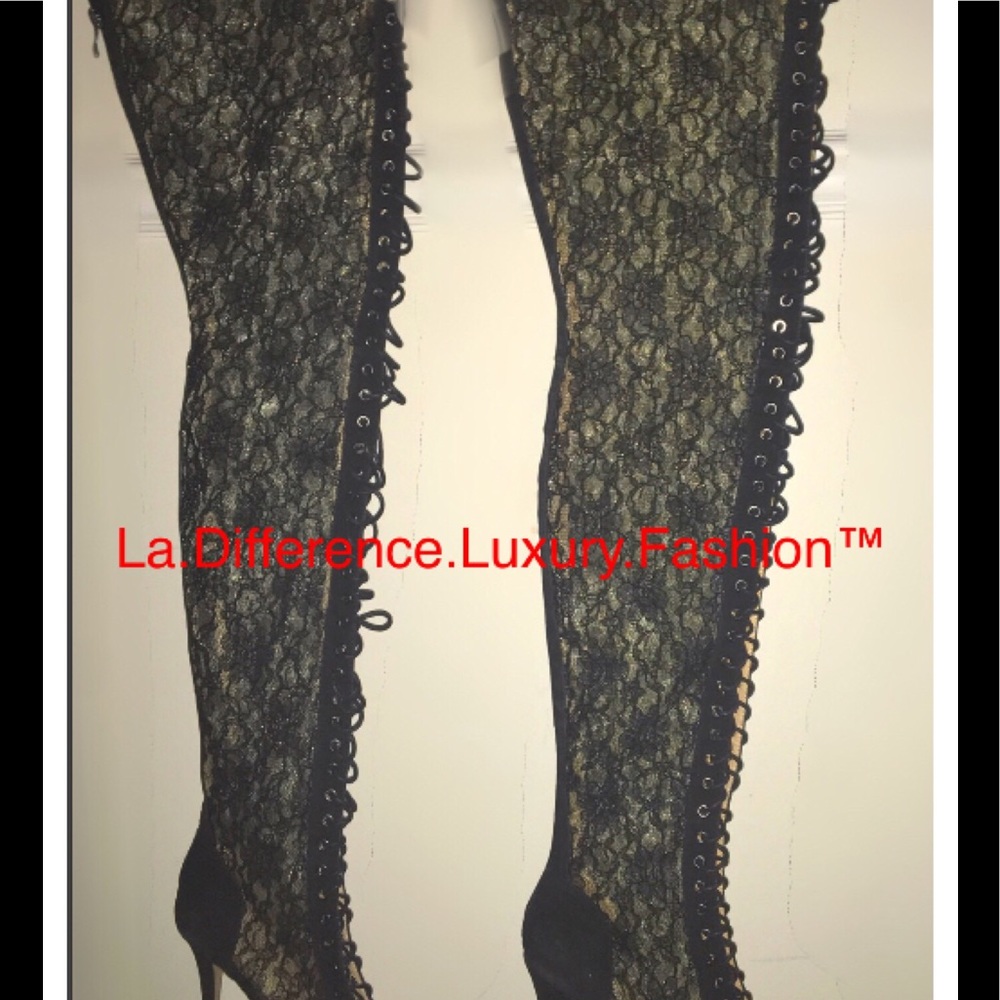 Women's laced lace thigh boots