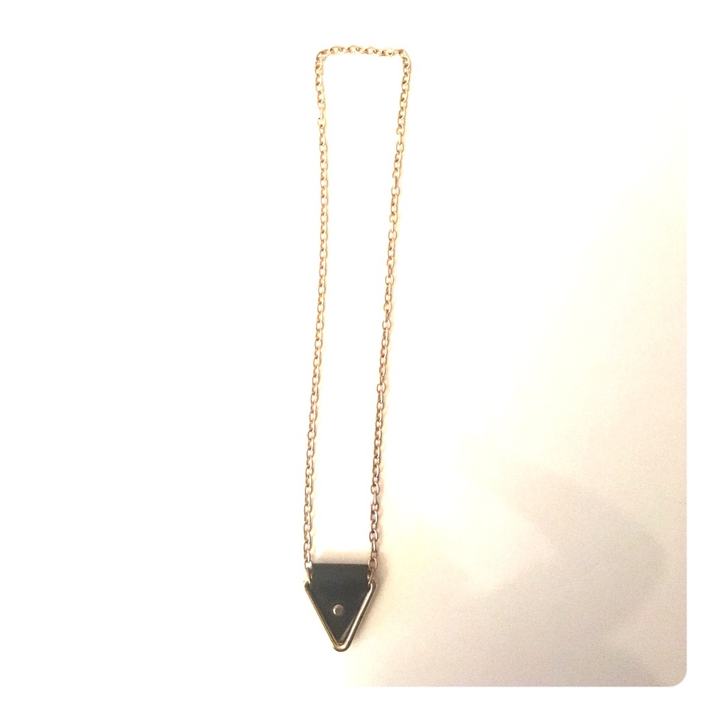 Vintage faux gold chain necklace with leather tag