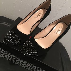 Black Faux Suede Spike Heels