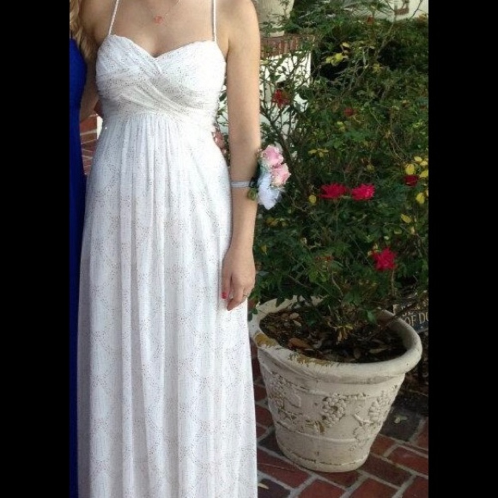 Beautiful white formal dress with rose gold detail