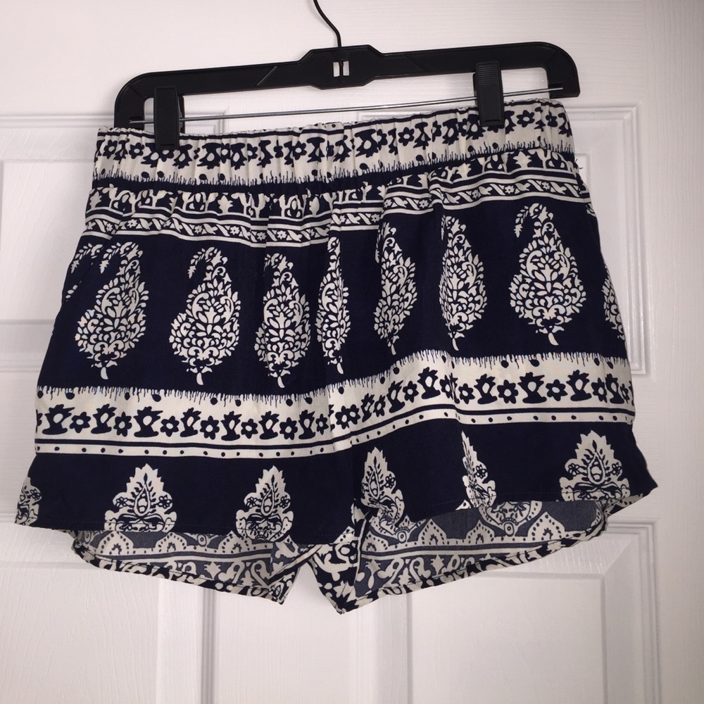 Navy and cream paisley shorts