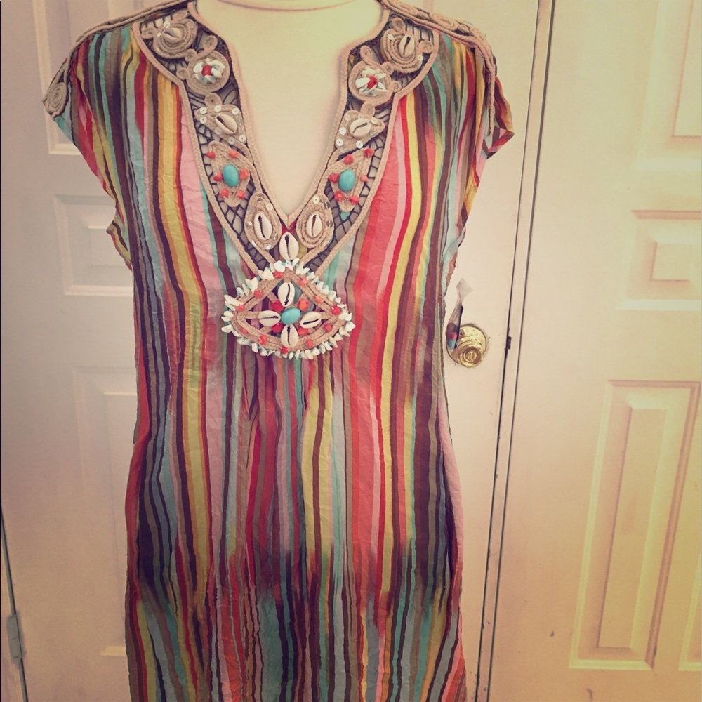 Embellished multi stripe vacation dress