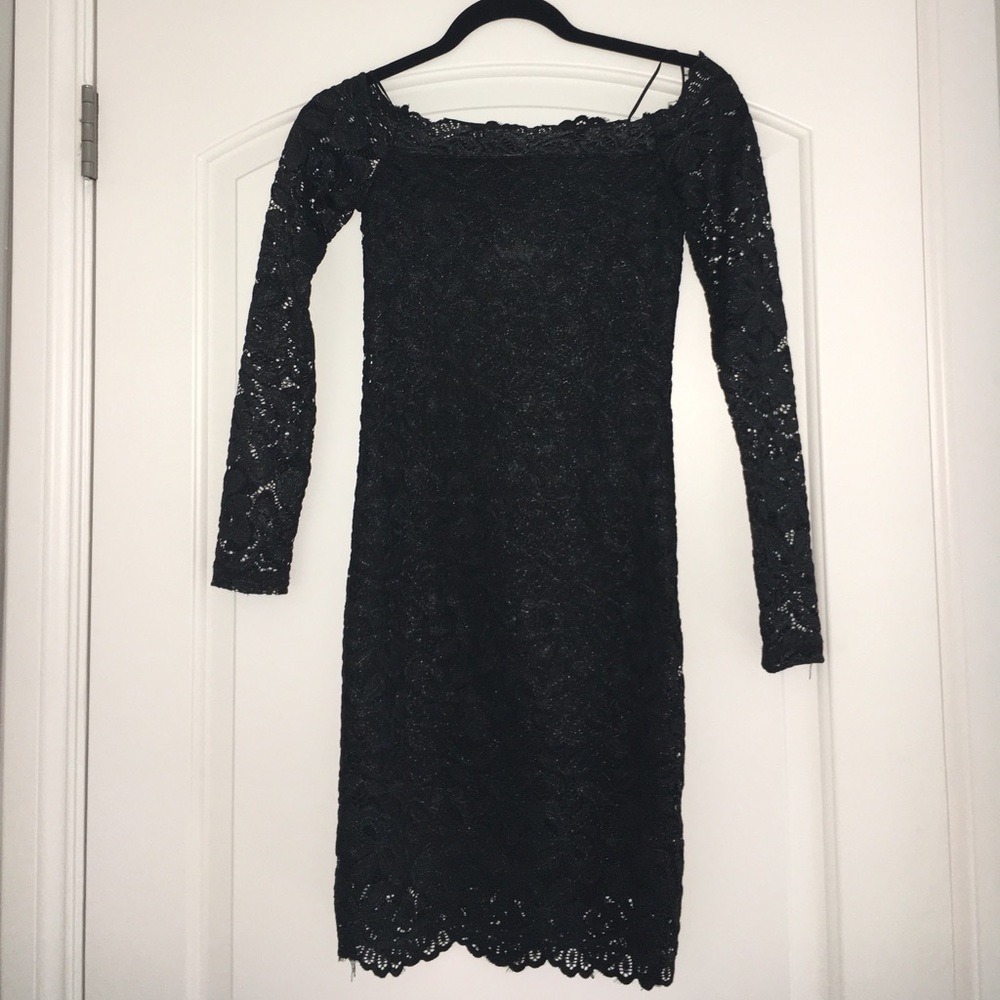 Shiny Black Lace Dress