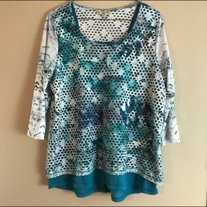 Live And Let Live Petite XL Teal and White Top