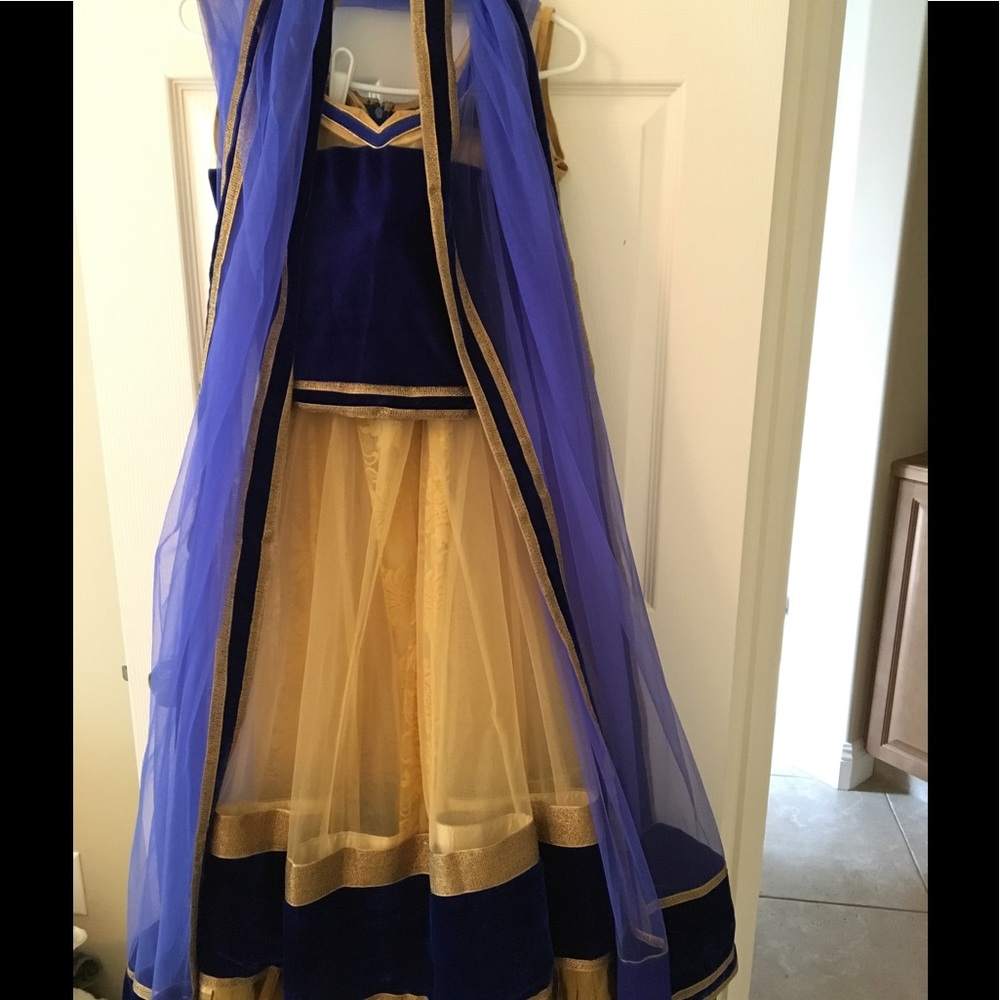 Royal blue and gold lehenga