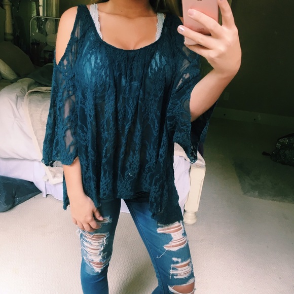 Free People Tops - free people dark teal lace top