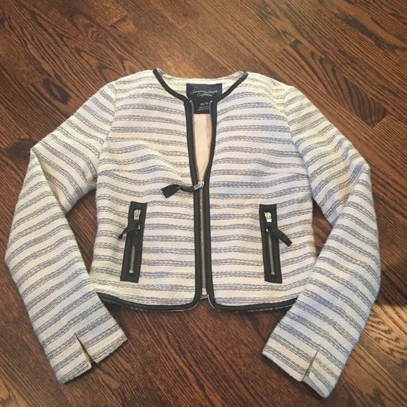 American Eagle Outfitters Jackets & Blazers - American Eagle Zip Up Tweed Jacket Leather