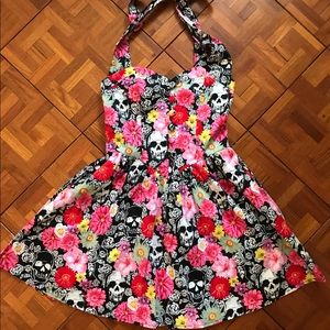 Hell Bunny Floral and Skull Print Dress