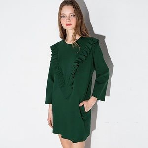 H&M Ruffle Hunter Green Dress with Belt