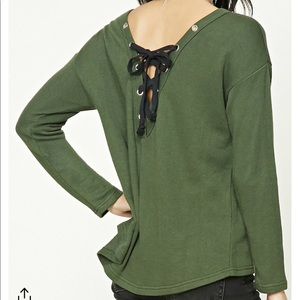 Olive Lace up Sweater