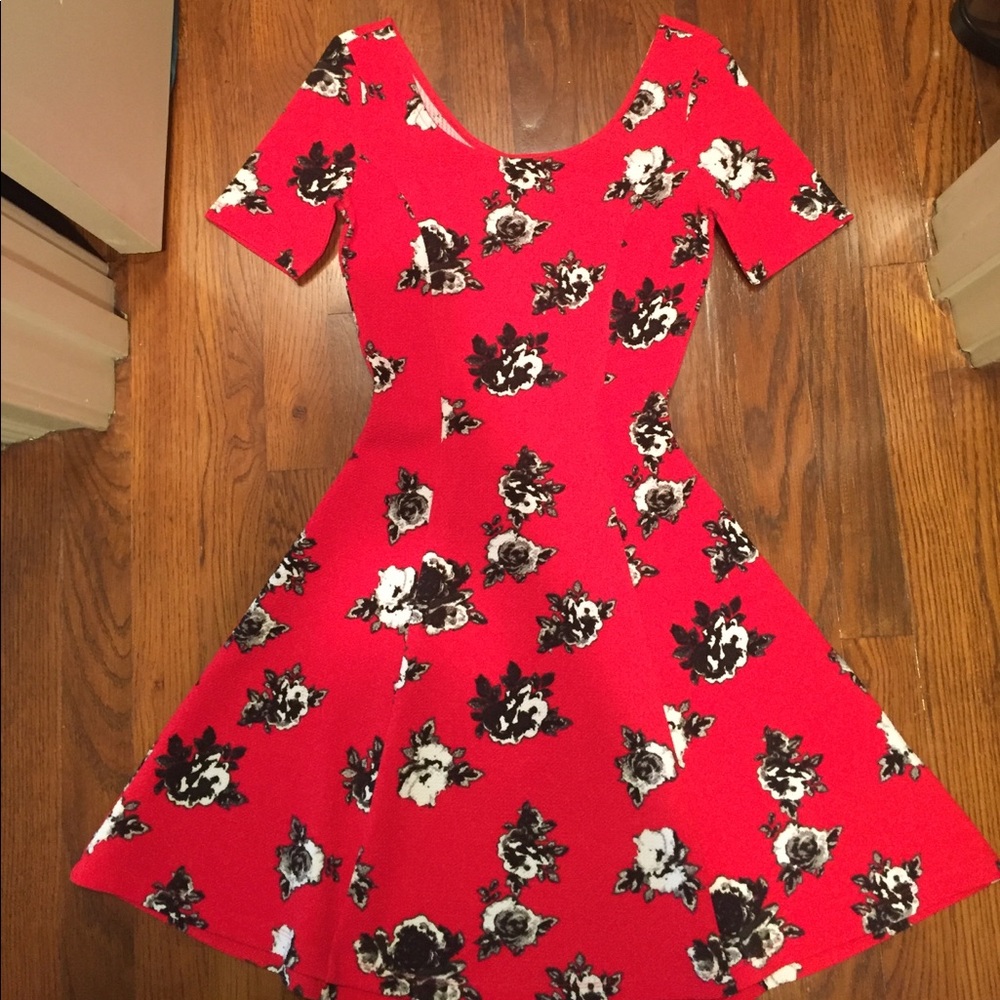 red floral dress