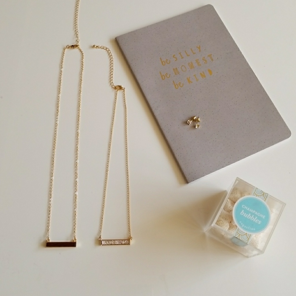 Gold chain wooden bar necklace