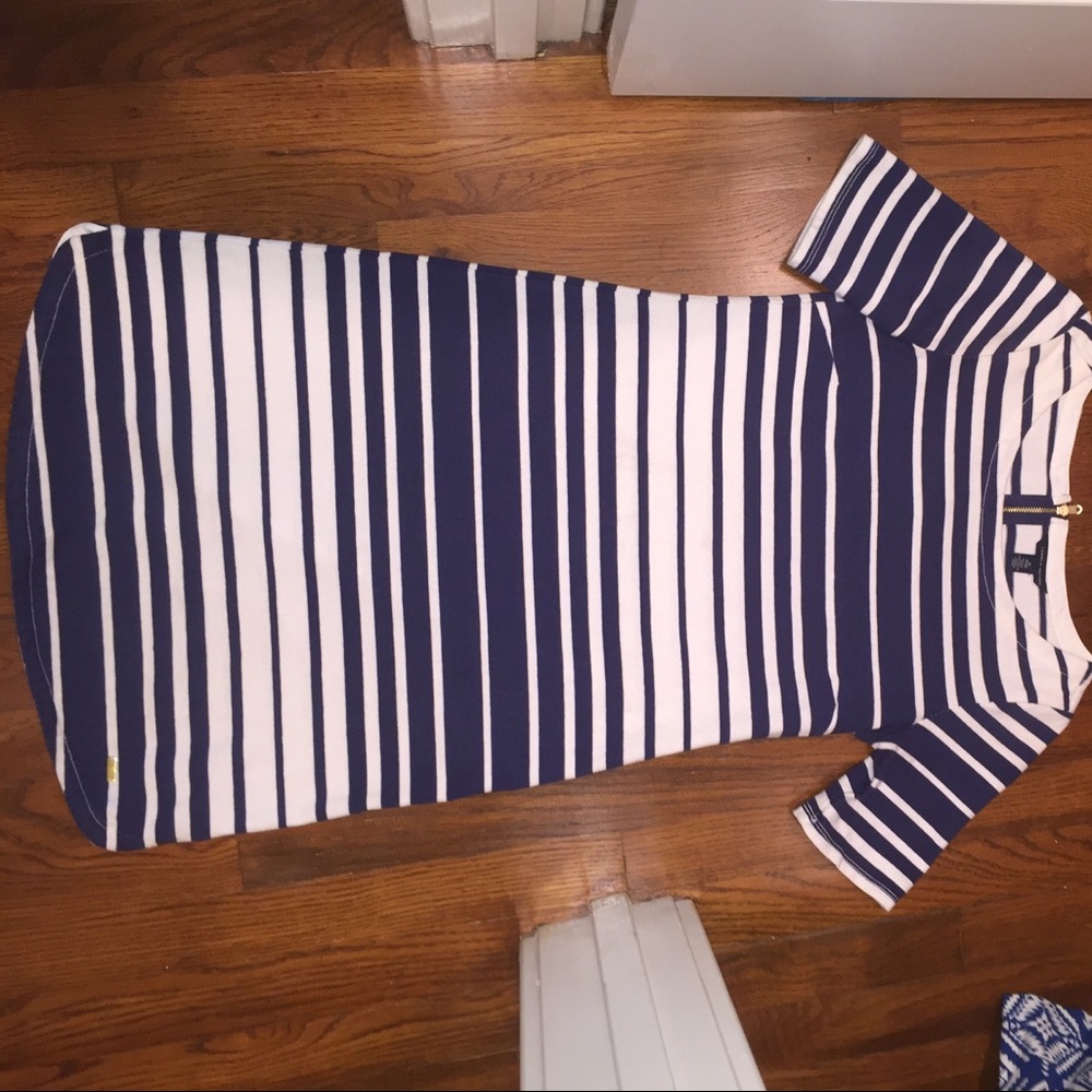 navy and white striped dress