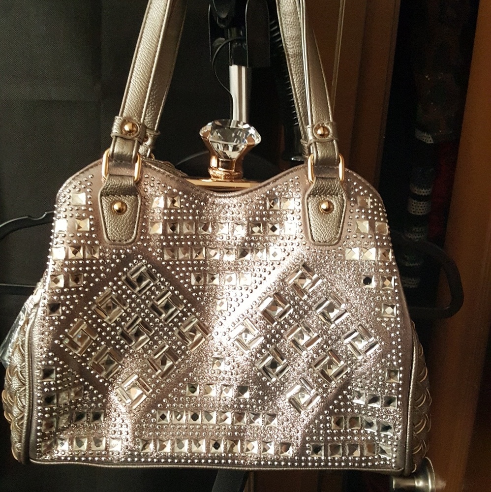 Pewter Bejewelled Handbag