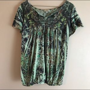 One World Live And Let Live Green Pullover Top 1X