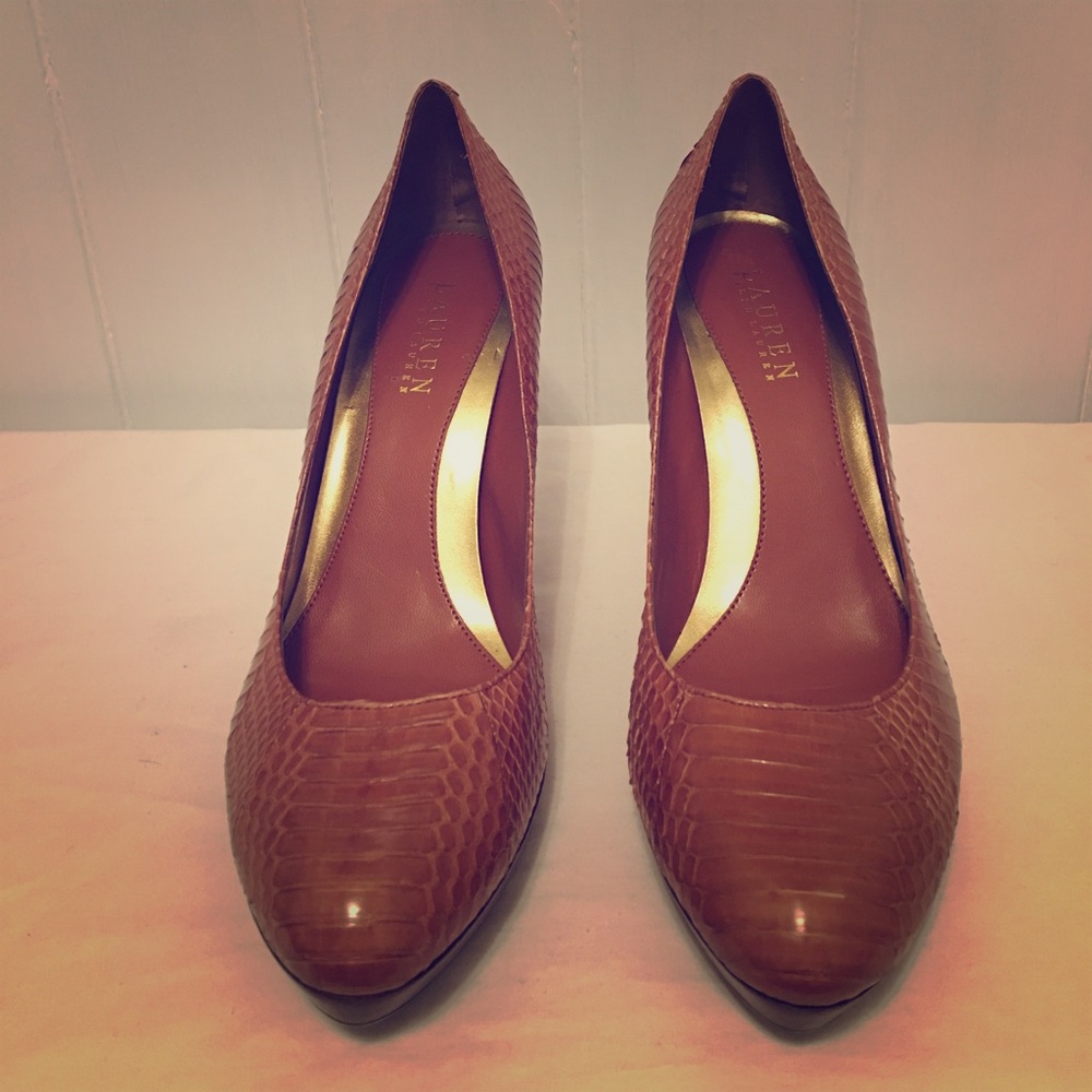 Lauren by Ralph Lauren Chestnut Snakeskin Pumps
