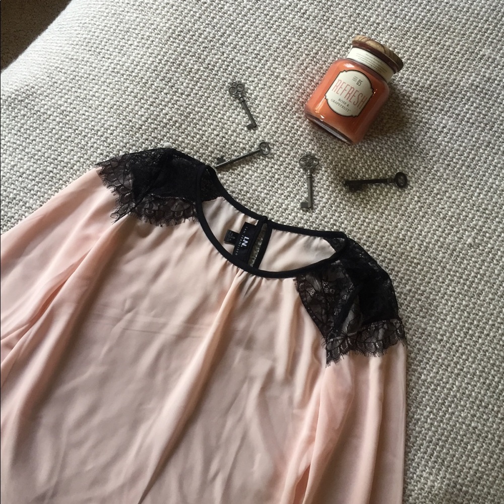 Blush lightweight blouse with black lace