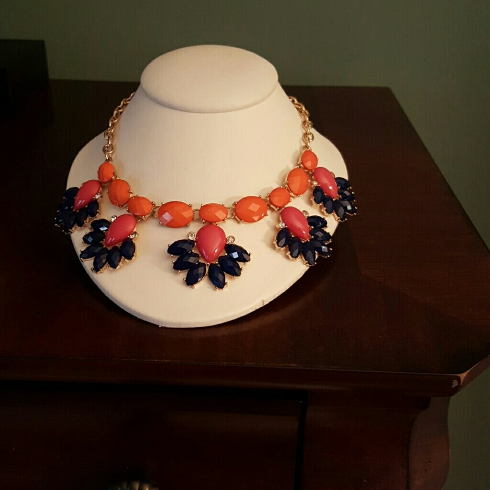Orange, blue and pink necklace. 18 in in length.