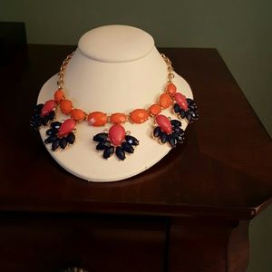 Orange, blue and pink necklace. 18 in in length.