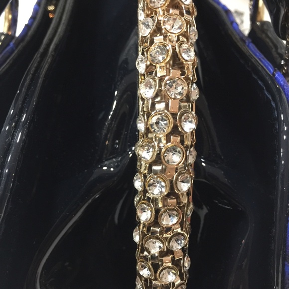 Midnight Blue Patent Leather Handbag w/Rhinestones - Picture 5 of 8