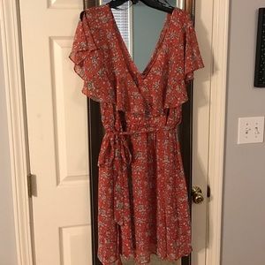 Burnt Orange Flutter Sleeve Dress