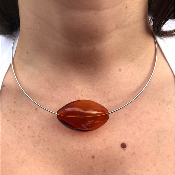 Italian Hand Blown Amber Necklace - Picture 2 of 4