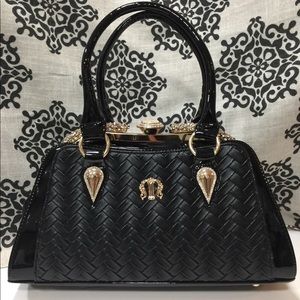 Black Patent Leather Satchel w/Rhinestones