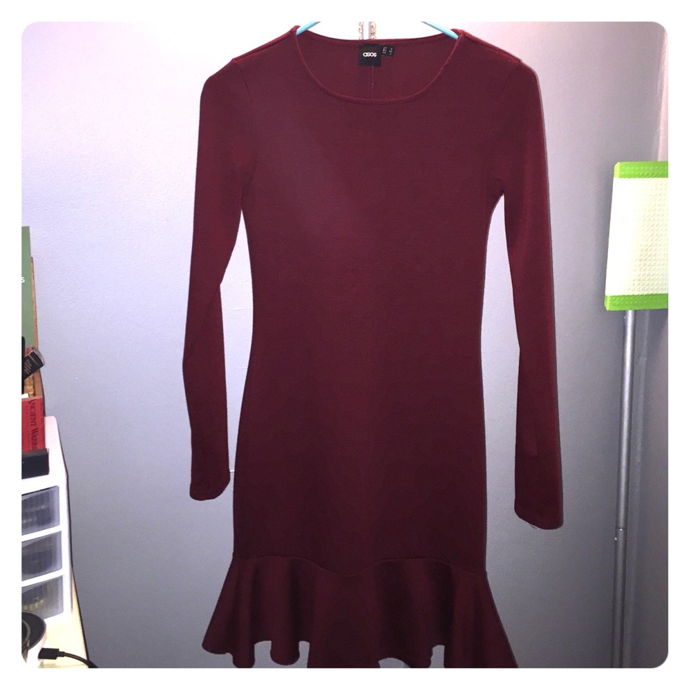Maroon long sleeve with peplum bottom dress
