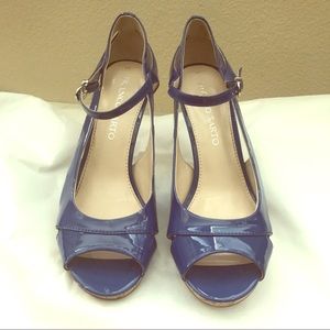 Franco Sarto Blue Patent Leather Cork Strap Heels