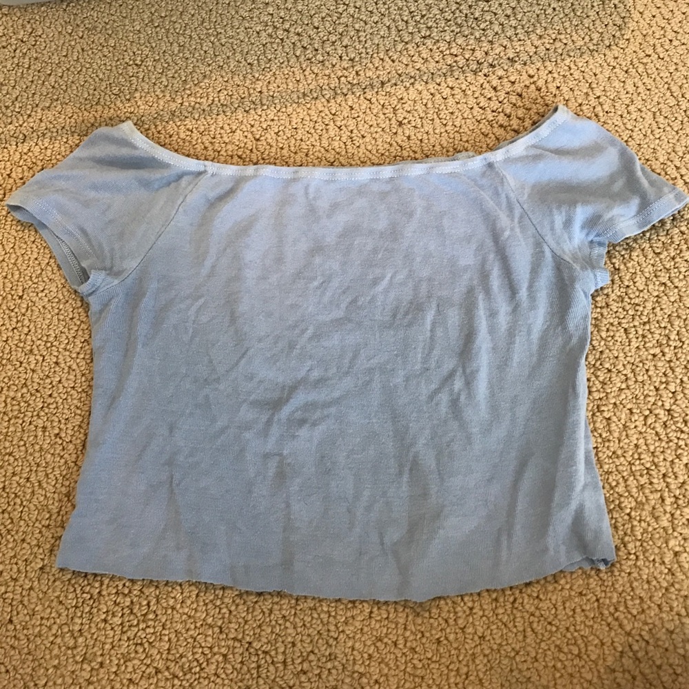 Light blue off the shoulder shirt