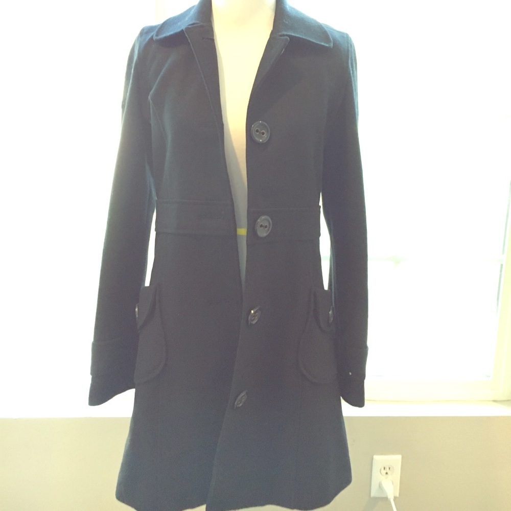 Black overcoat with oversized buttons