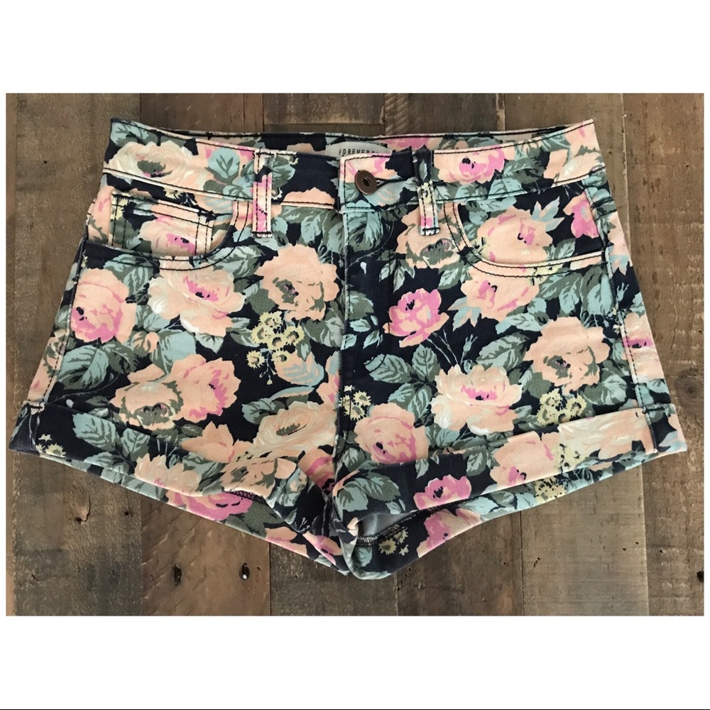 Forever 21 Multicolor Floral Denim Shorts