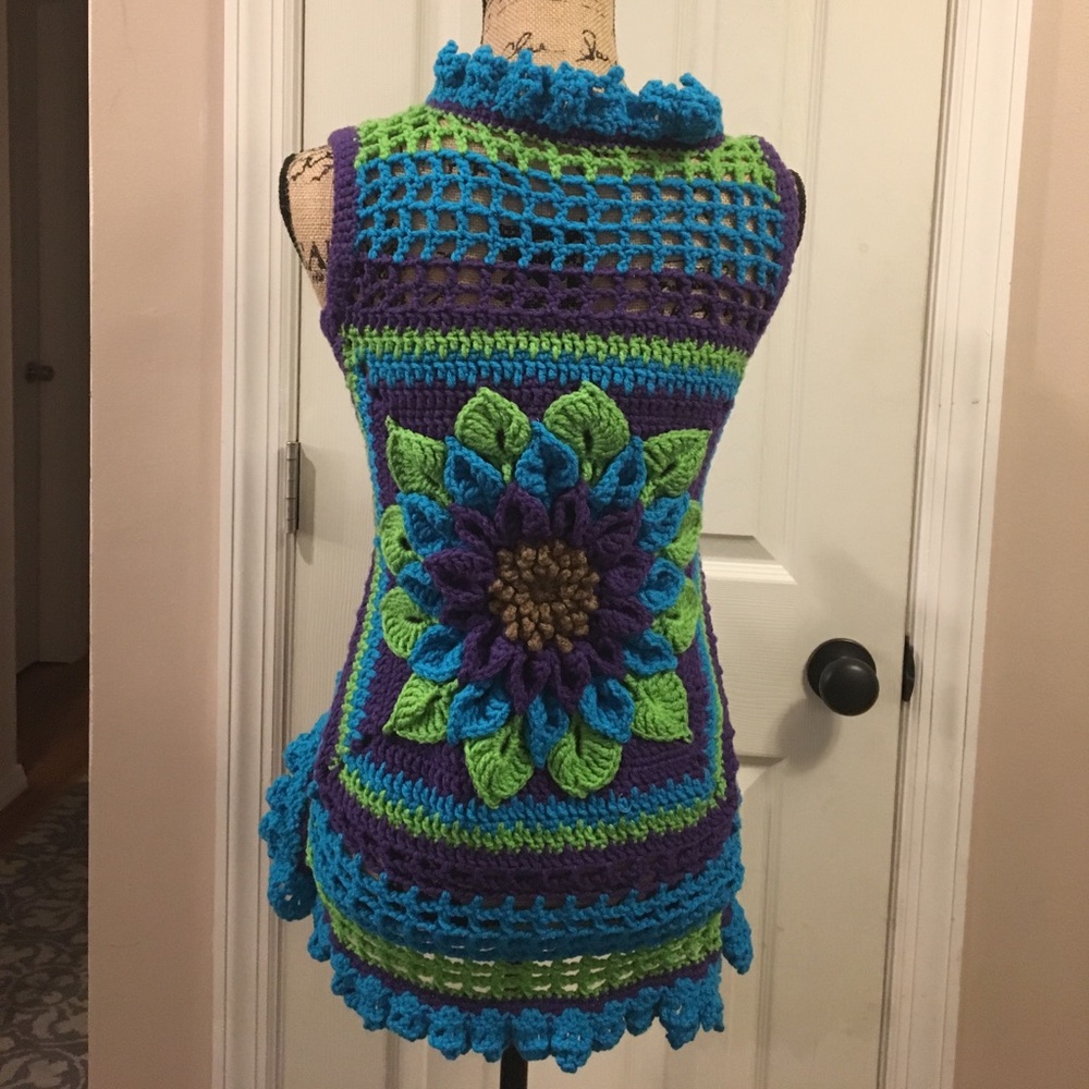 Crocheted lace up vest