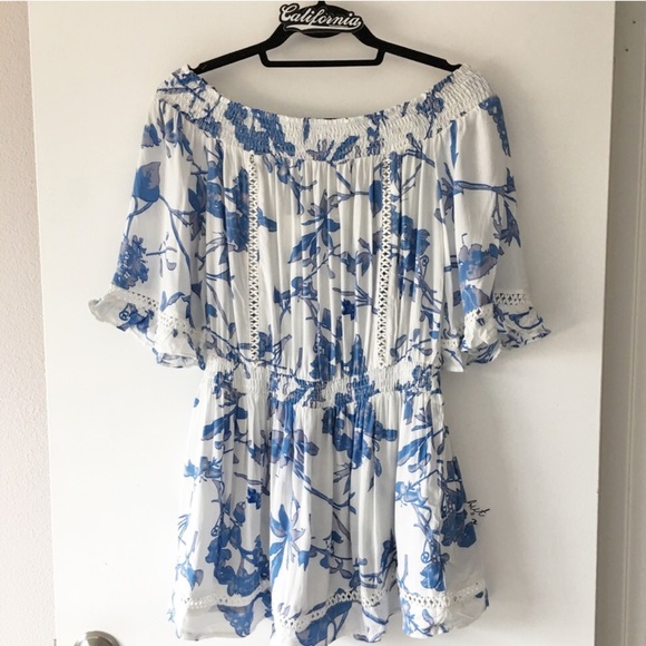 LF Pants - BNWT blue floral print off shoulder romper